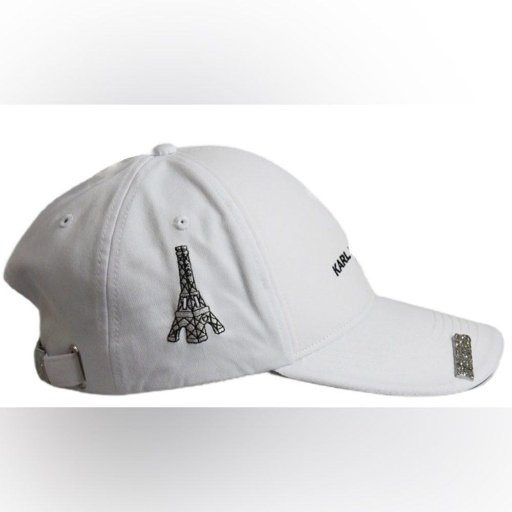 Karl Lagerfeld White and Black Logo Cap w/Pins and Rhinestone Details - Picture 3 of 12